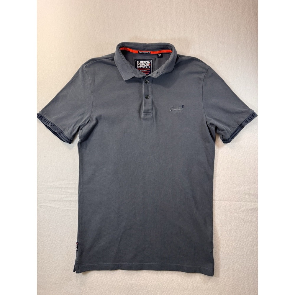 SuperDry Premium City Polo Mens Large Gray Short Sleeve Casual Outdoor Y2K EUC